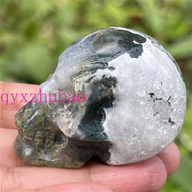 2″ Natural Aquatic agate carved skull Quartz Crystal Skull reiki healing gem 1pc