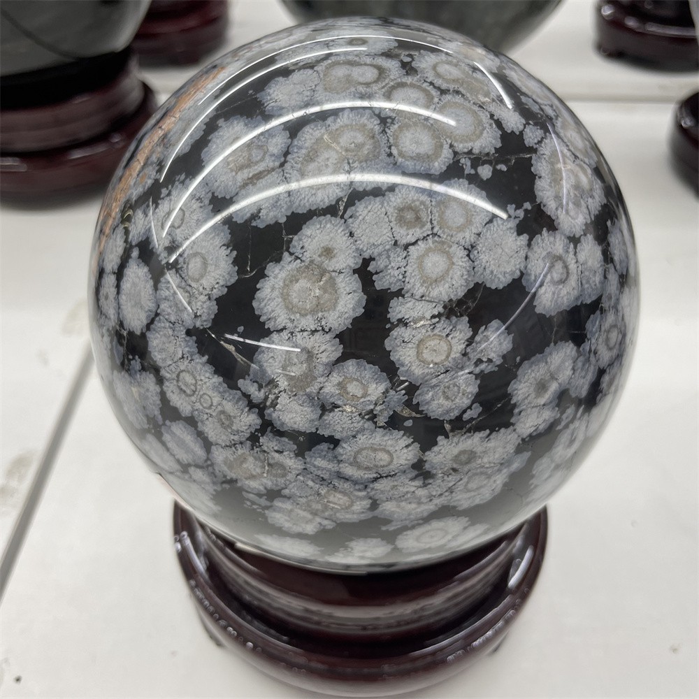 6.9LB 5.3″ Natural Snowflake Obsidian Sphere Magic Crystal Heal Ball Gemstone
