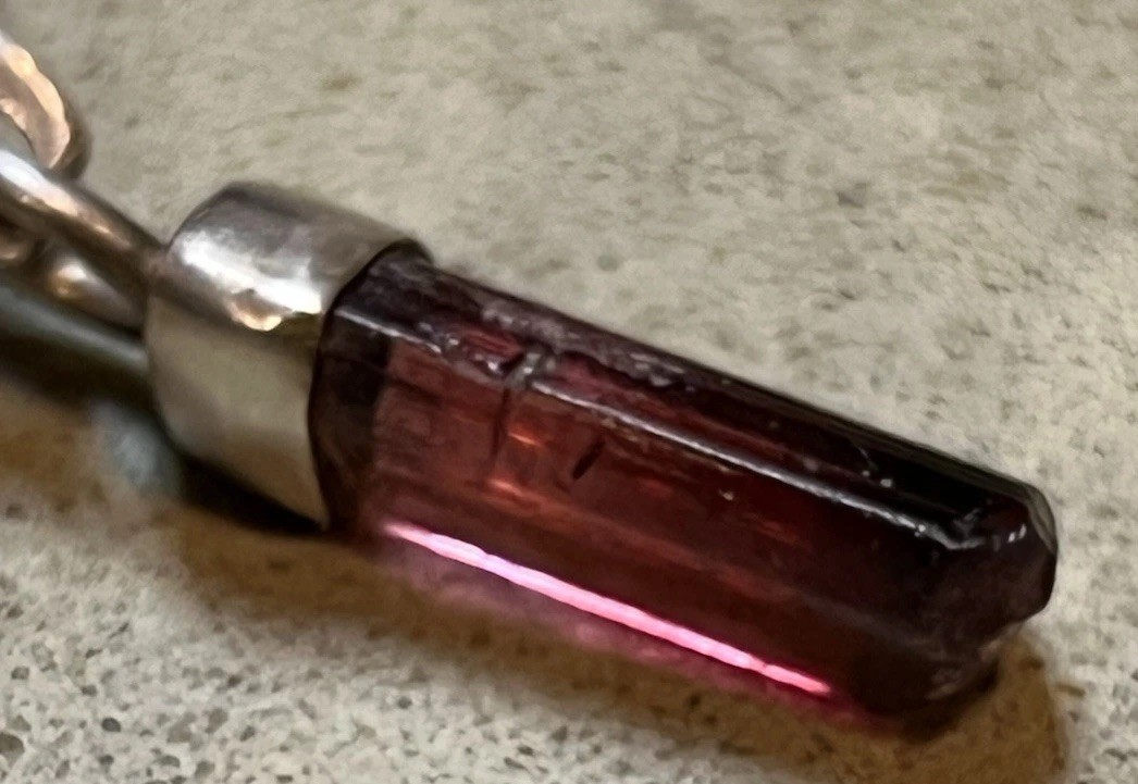 Natural Red Tourmaline Rubellite Crystal Specimen Sterling Pendant Necklace 3/4