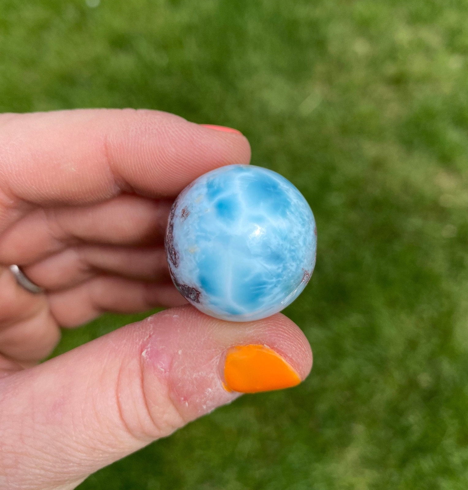 Larimar Sphere – Polished Stone, Natural Larimar from Dominican Republic