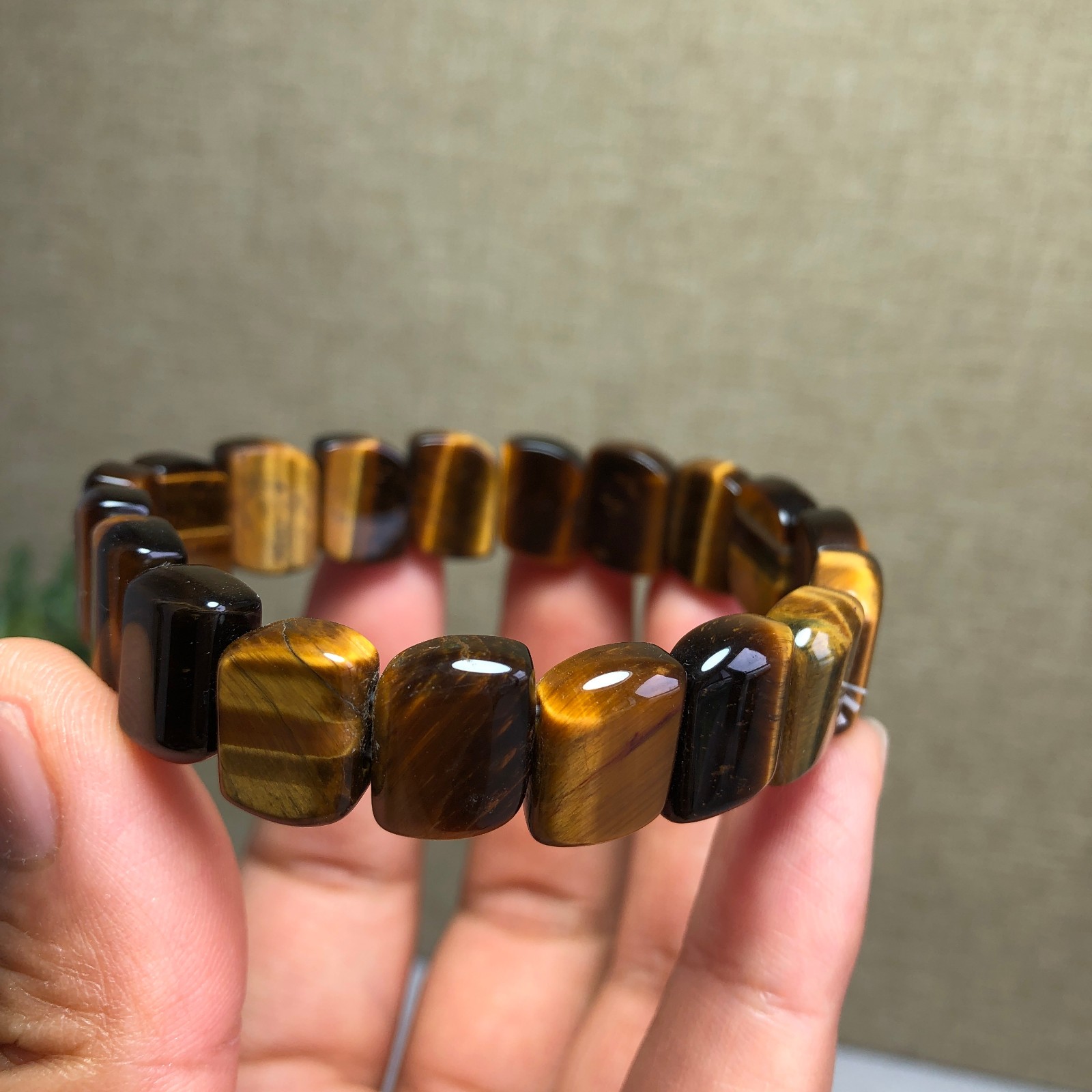Natural Tiger’s Eye Stone Bracelet Brown Gemstone Stretch Bracelet Handmade 6146