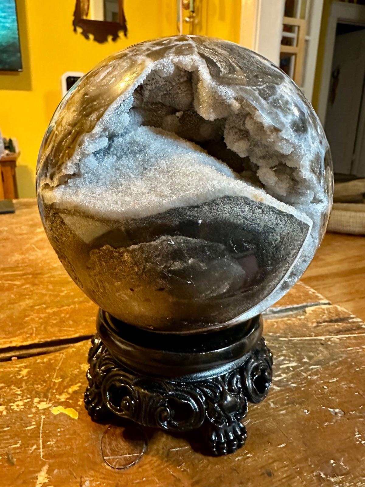 Large flashy black/gray druzy quartz sphere in matrix 3.4 kg Free shipping