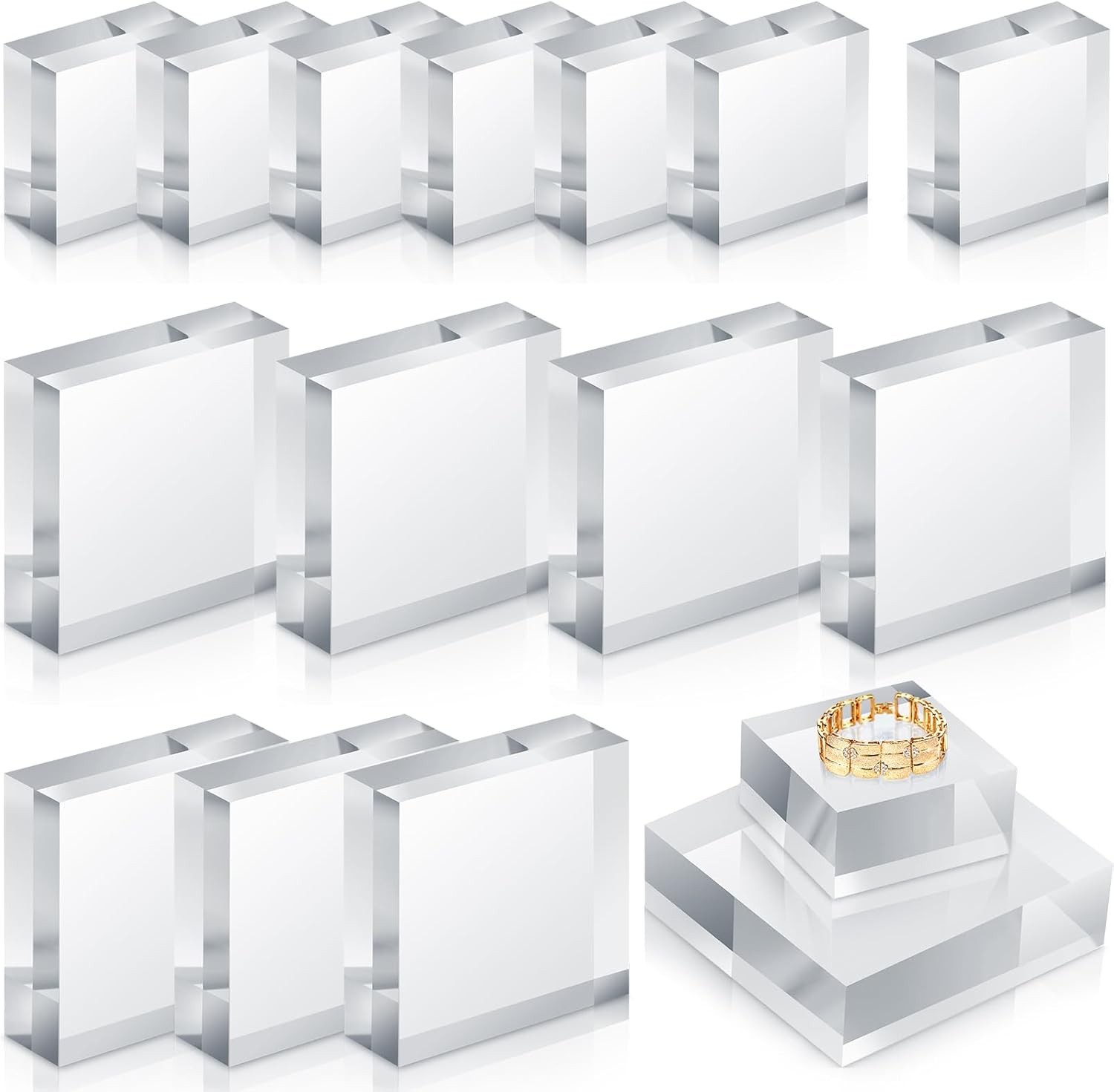 Remerry 16 Pcs Clear Acrylic Blocks Acrylic Square Display Block Clear Polished