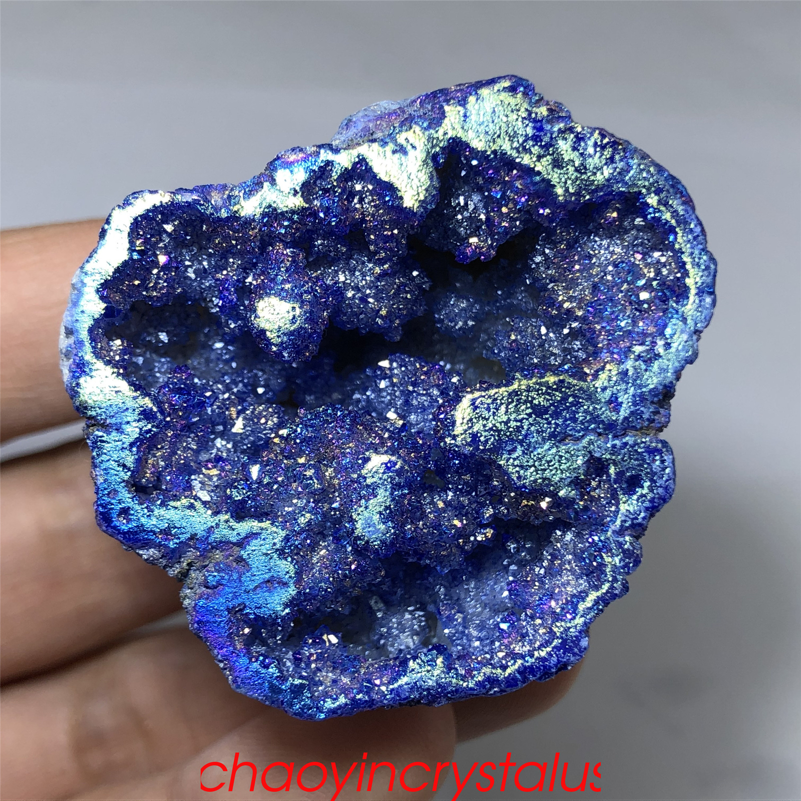 1pc Titanium rainbow agate geode cluster quartz crystal mineral gem reiki 30g+