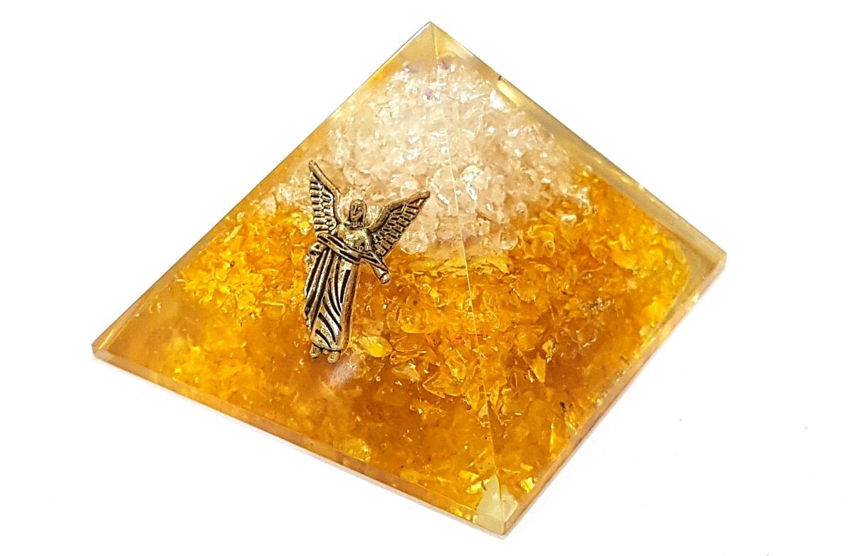 ANGEL PROTECTION YELLOW CHIPS & CRYSTAL ORGONE EMF SAFE WEALTH HEALTH PYRAMID 2X