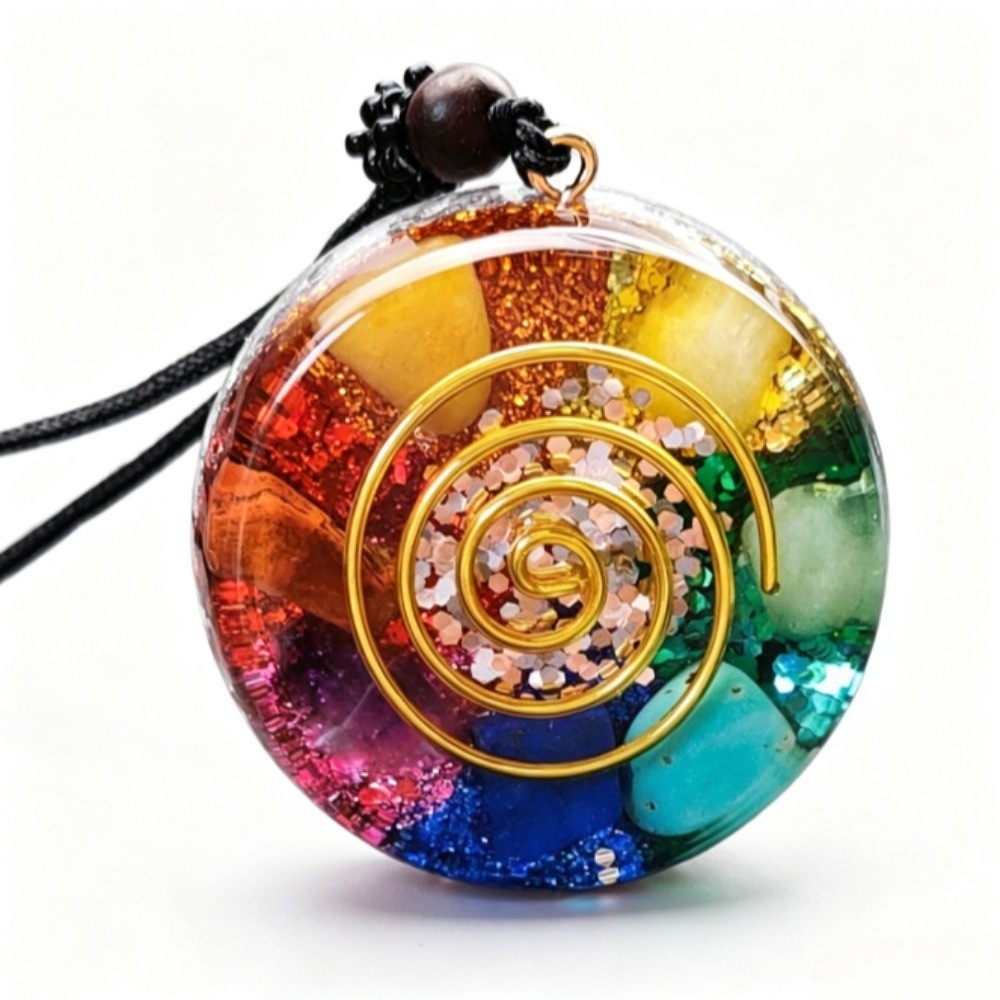 Handmade 7 Chakra Crystal Chips Orgonite Energy Pendant Necklace Reiki Healing