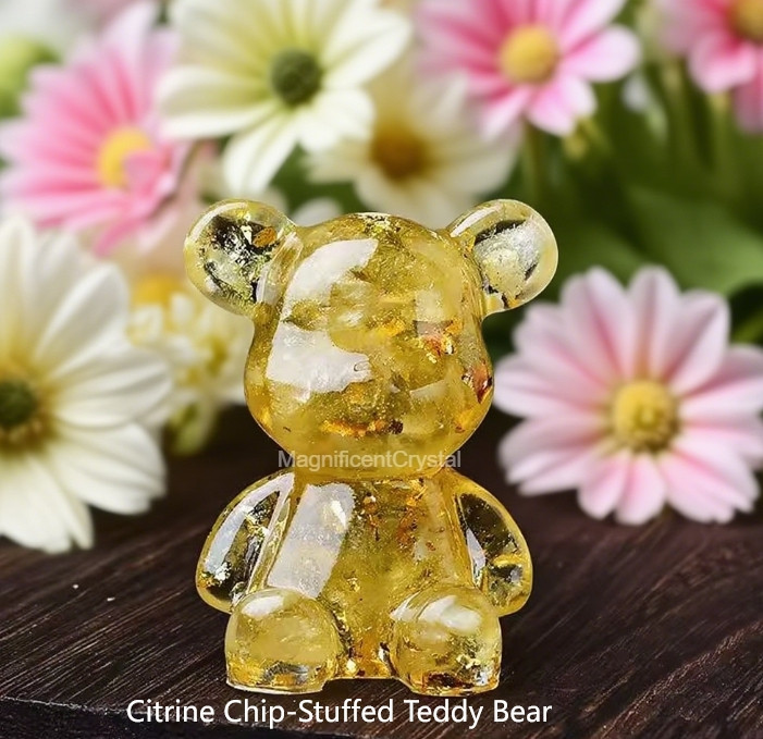 5pcs Citrine Chip-Stuffed Teddy Bear Crystal Healing Decor Spiritual Gifts