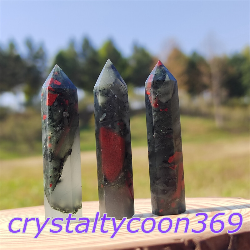 5pcs Natural Bloodstone Wand Quartz Crystal Obelisk Point Tower Healing 5.5cm