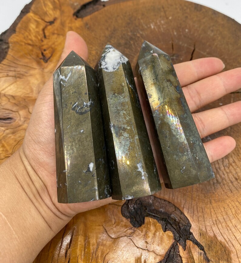 Natural Pyrite Polished Tower Point Healing Crystal Specimen Collection Obelisk