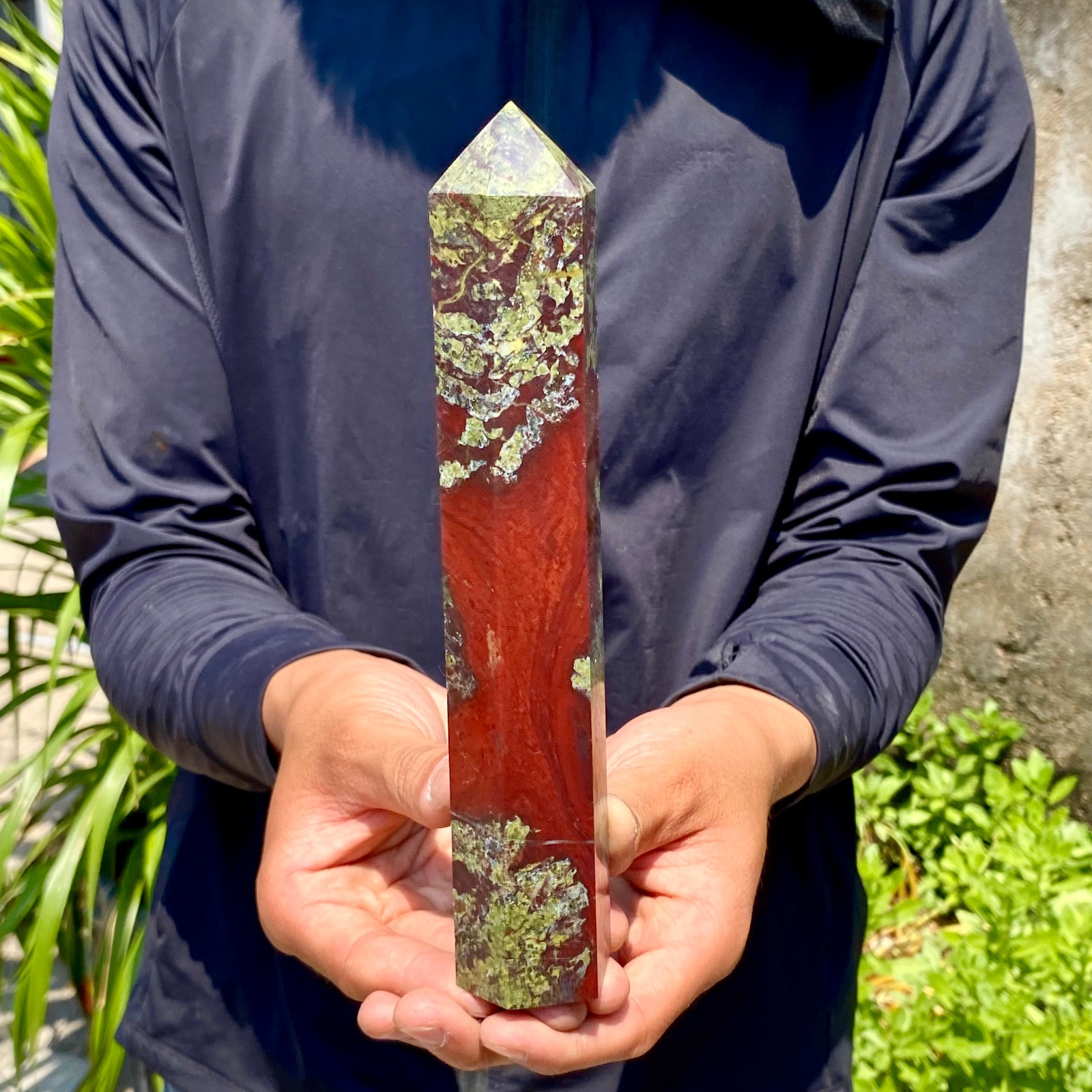 1.37LB Large Natural Dragon Blood Column Obelisk Crystal Column Wand Point Heali