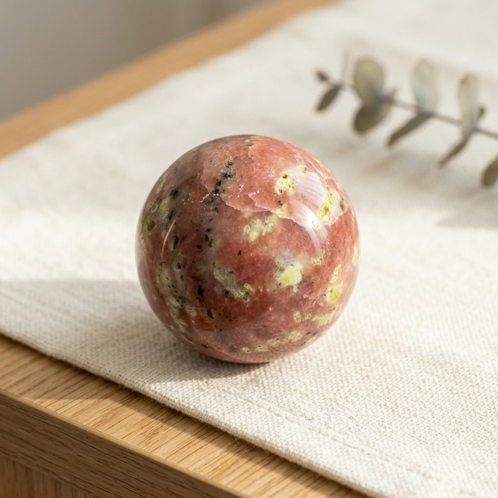 Random Peach Blossom Tourmaline Sphere Crystal Ball Healing Decor Gift Mineral