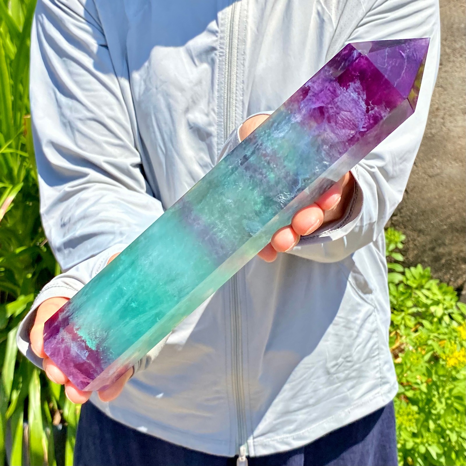 2.42LB Large Natural colored fluorite crystal column obelisk healing specimen
