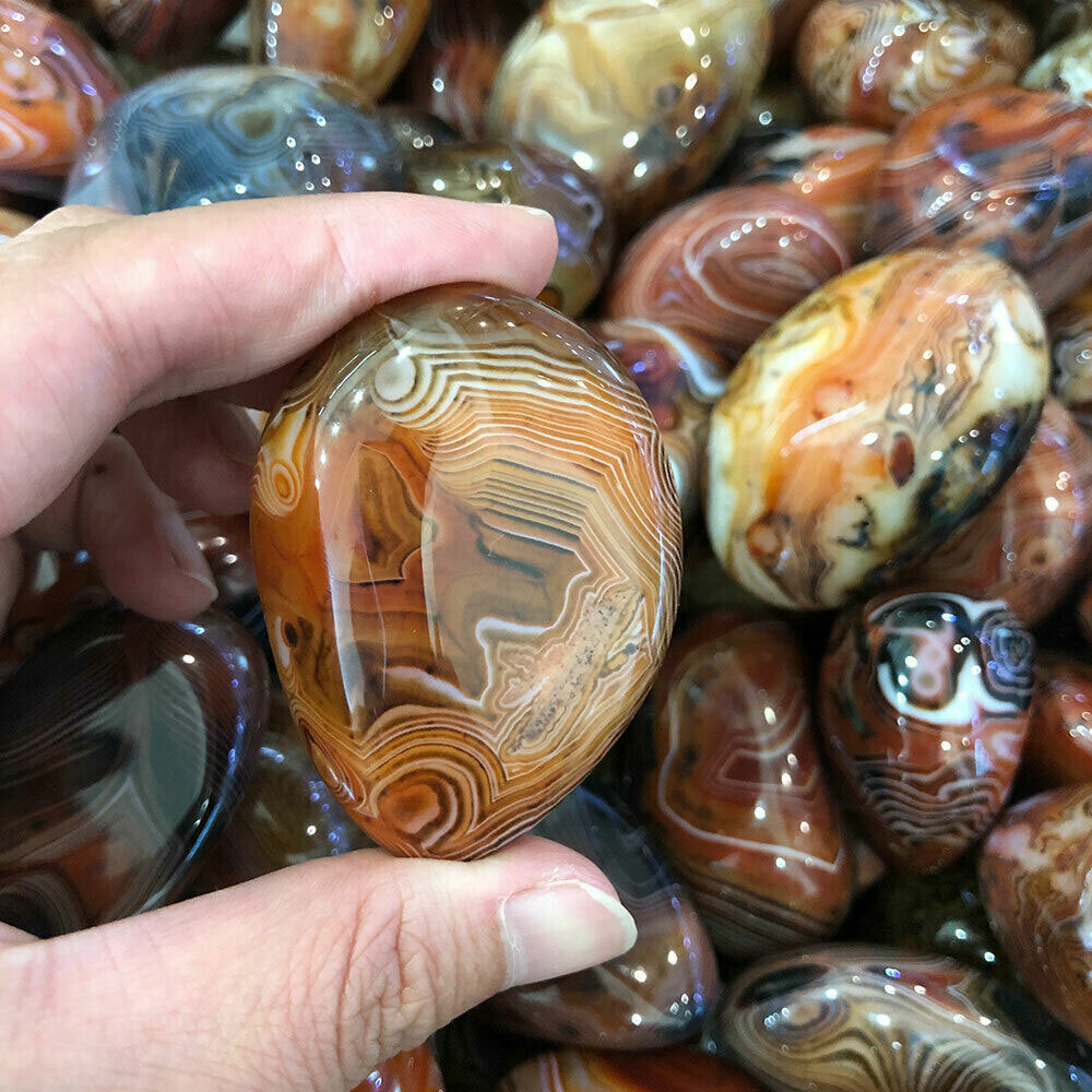Natural Tumble Polished Silk Banded Lace Agate Sardonyx Crystal Collection #SH