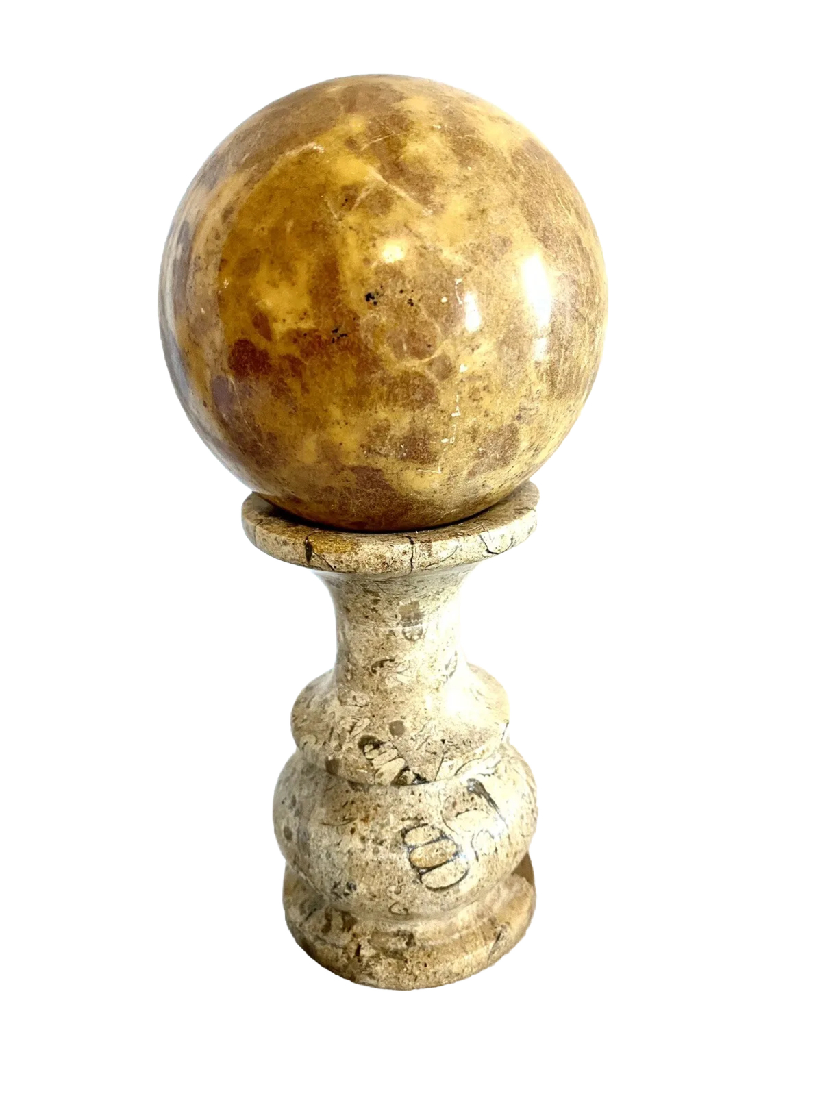 Yellow Jasper 800 Gram 10 In Around Sphere W 4” Carved Fossil Rock Stand VTG