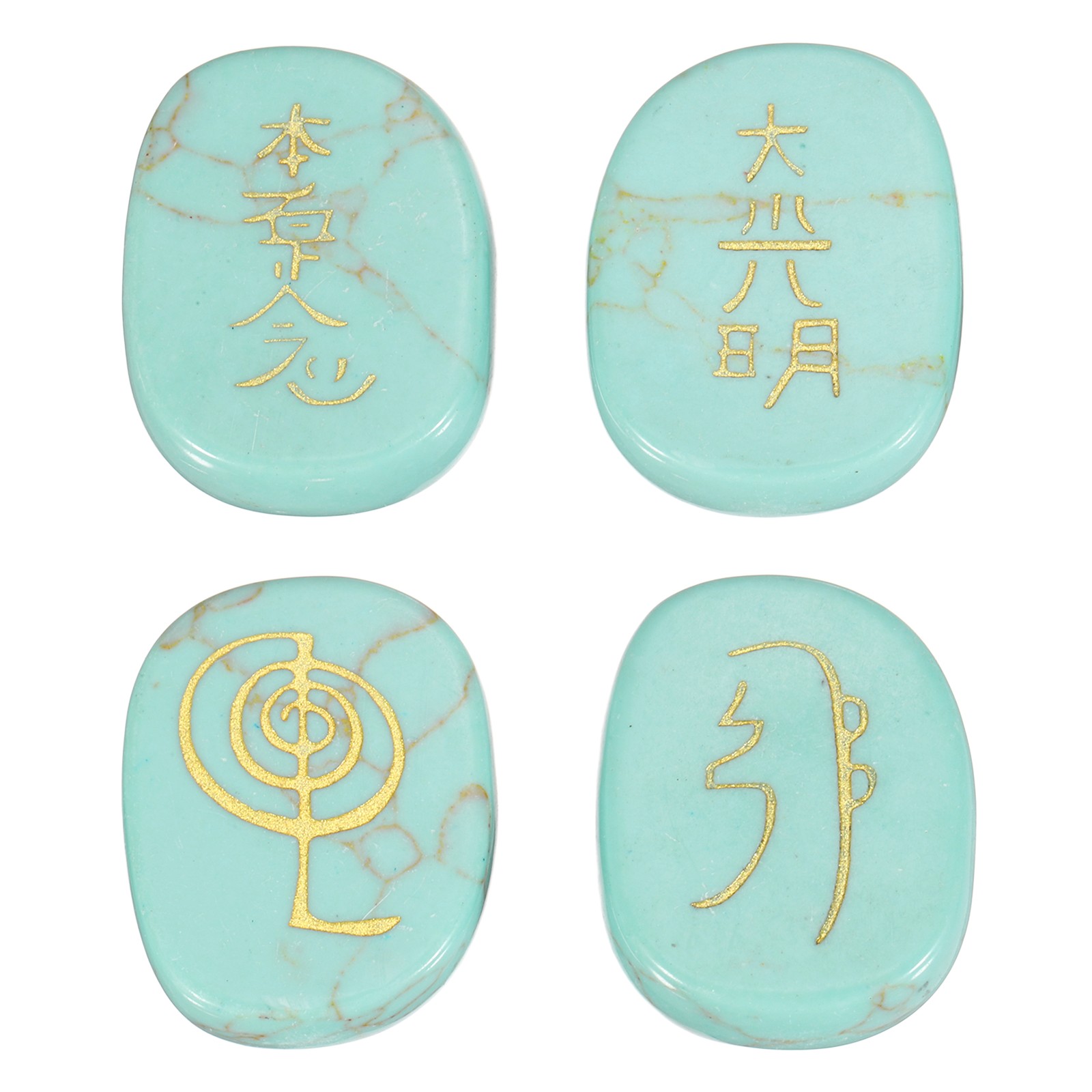 4Pcs Engraved Chakra Stone with Reiki Symbols Turquoise Healing Gemstone