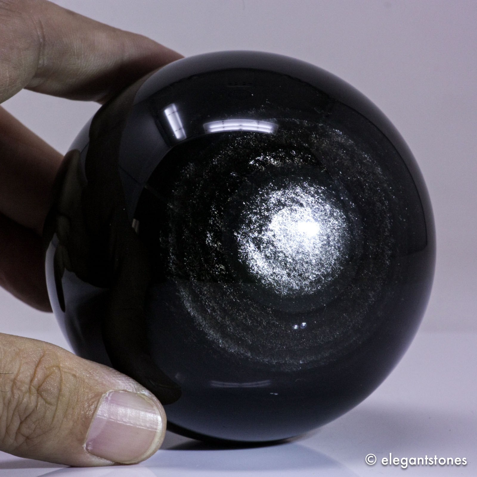 3.1″ 1.3lbs Flashy Silver Sheen Obsidian Sphere Crystal Ball Reiki Healing Stone