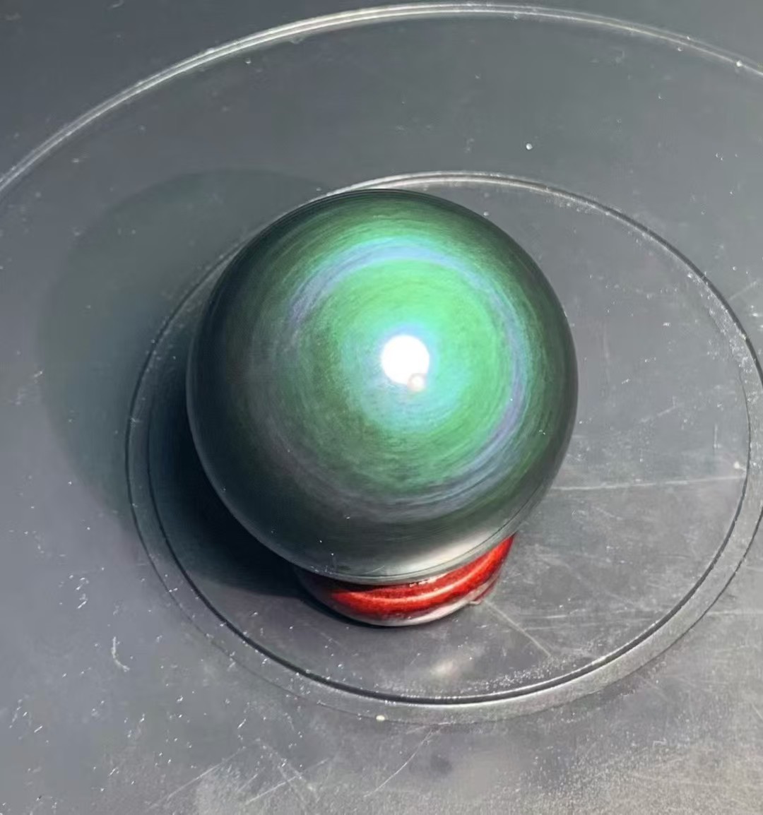 Natural Obsidian Sphere with Stand, Green Rainbow Ball for Home Decor