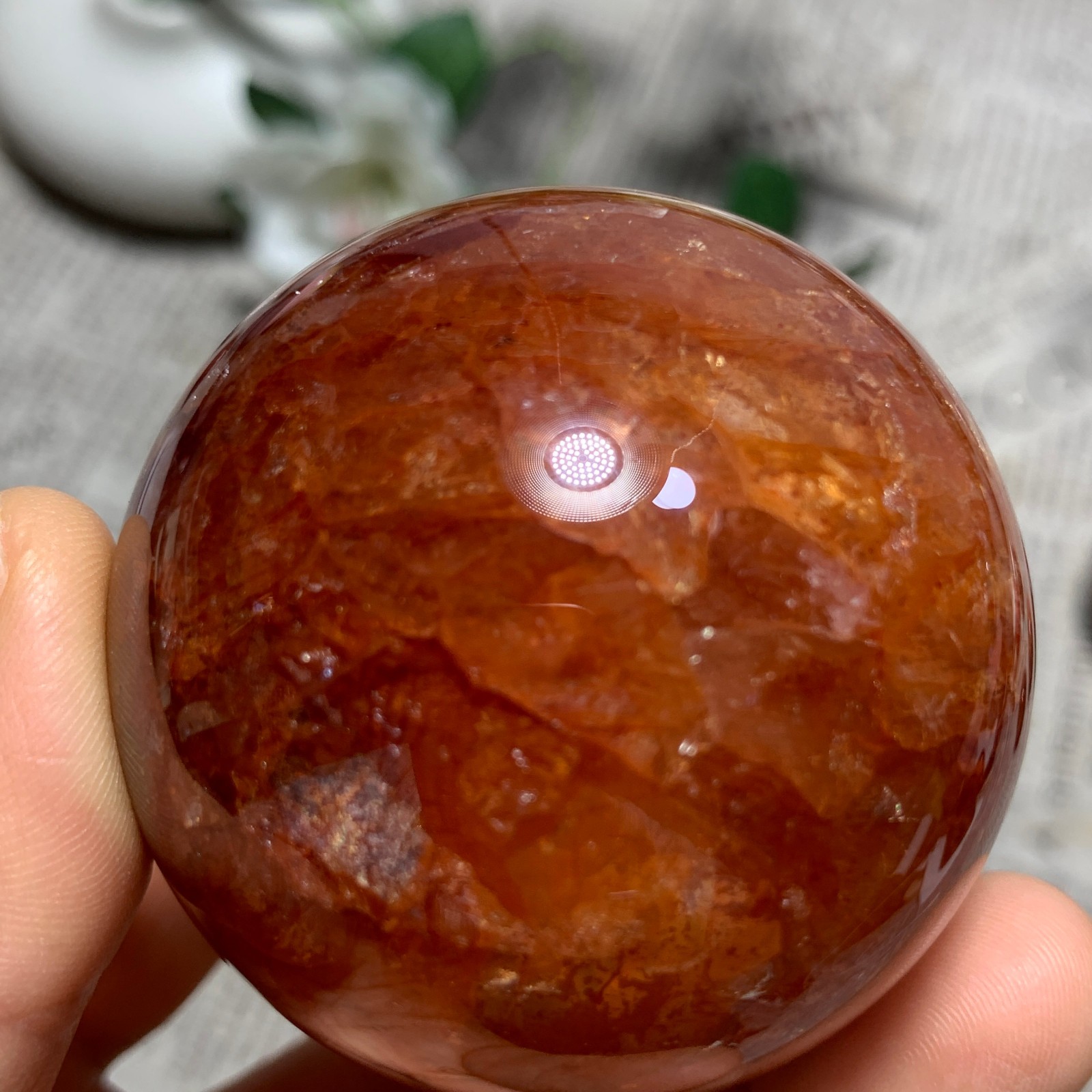 197g Natural Red Gum Flower Ball Crystal Sphere Specimen Energy Healing Reiki