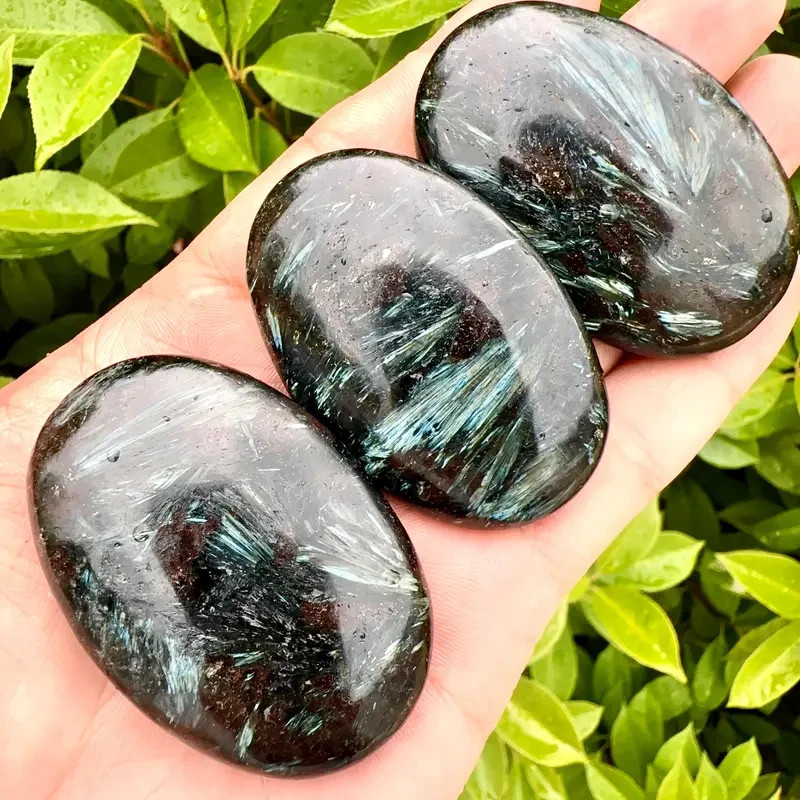 Natural Arfvedsonite Palm Stone Astrophyllite Healing Crystal Tumbled Stone Gift