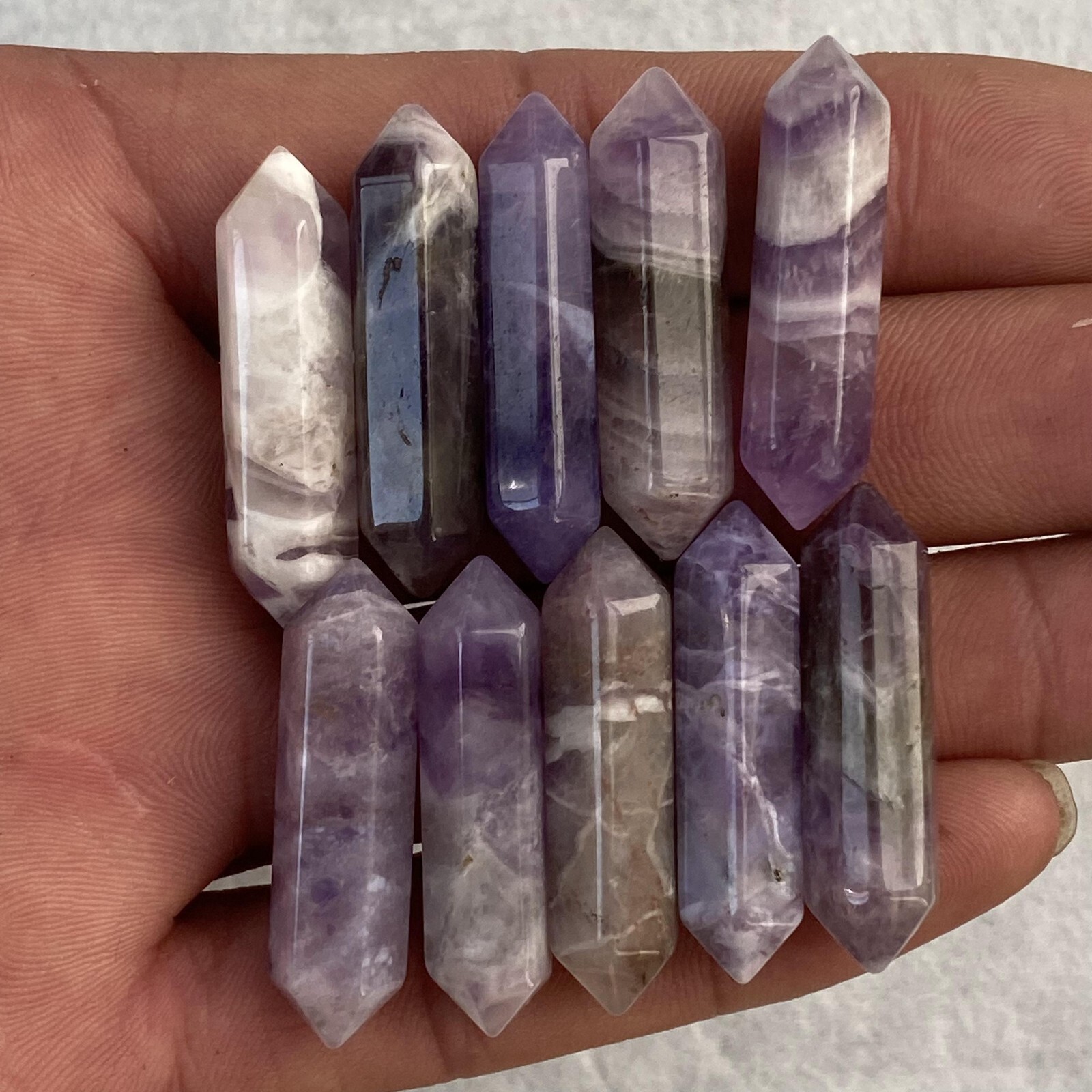 10pcs Natural dreamy Amethyst Obelisk Quartz Crystal Wand Double Point Healing