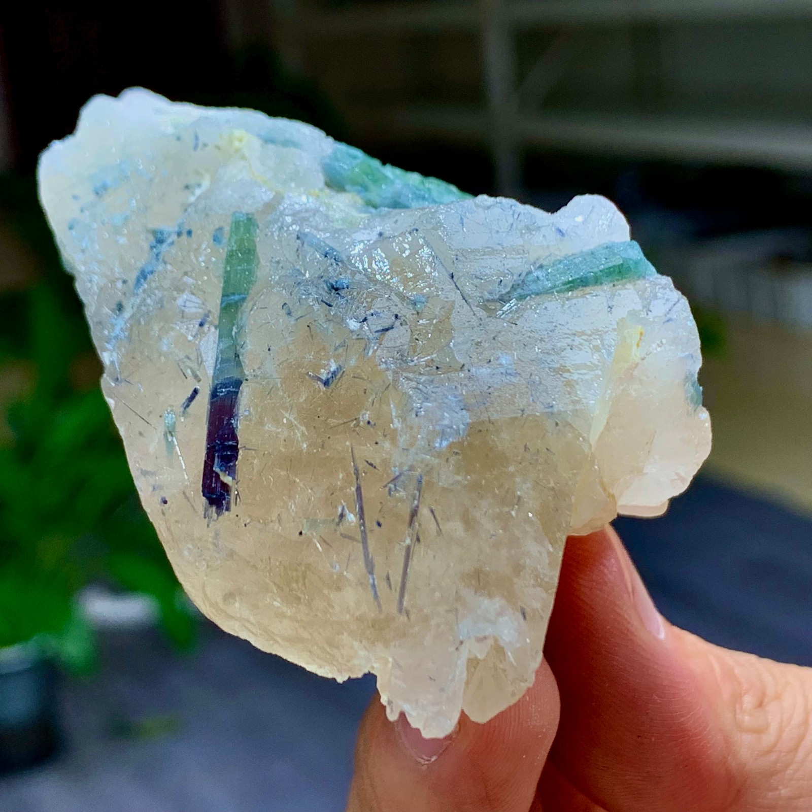 133G Natural tourmaline quartz crystal cluster mineral specimen