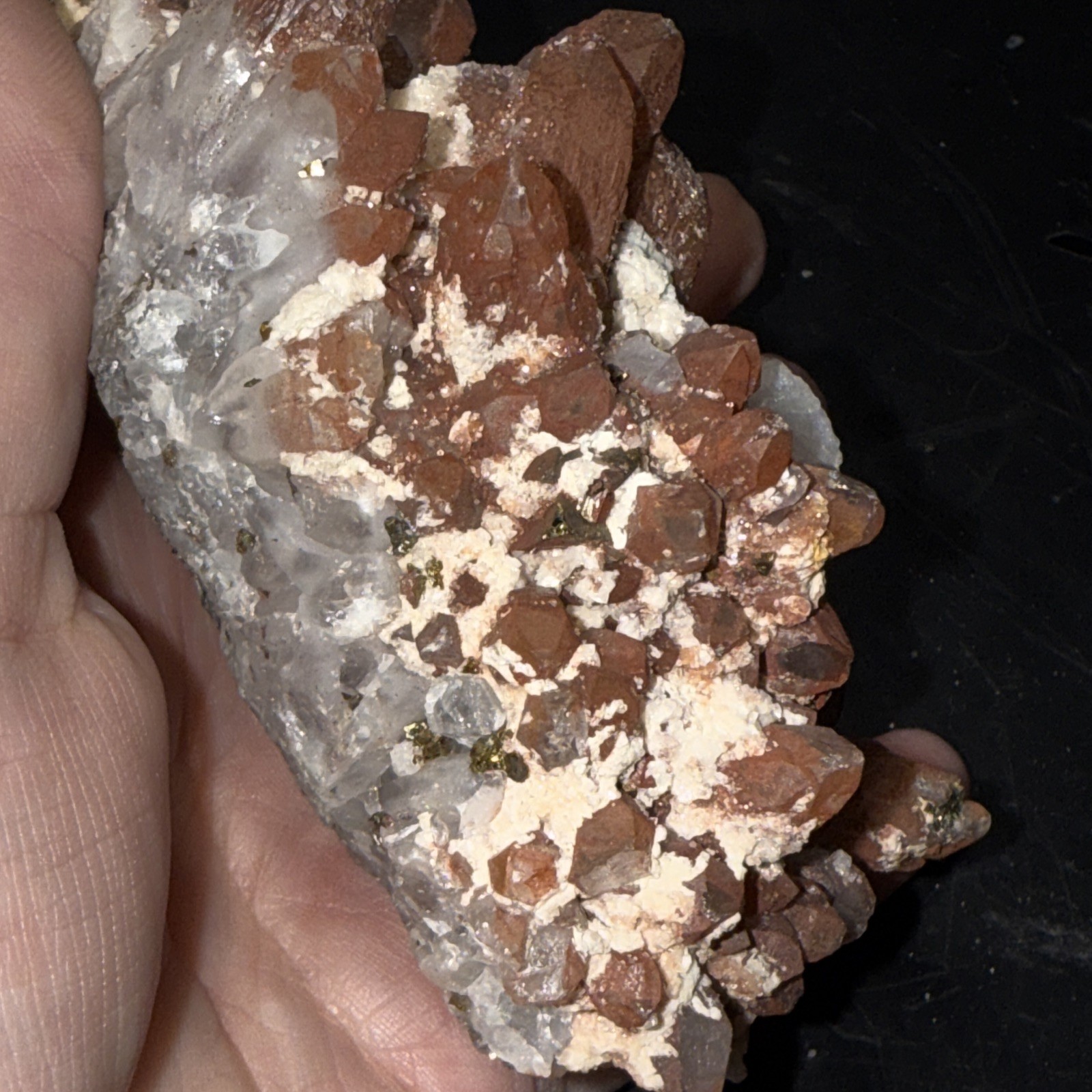 Quartz Crystal Cluster with Iron Staining And Bornite 4in x 2.5in x 2in 330g