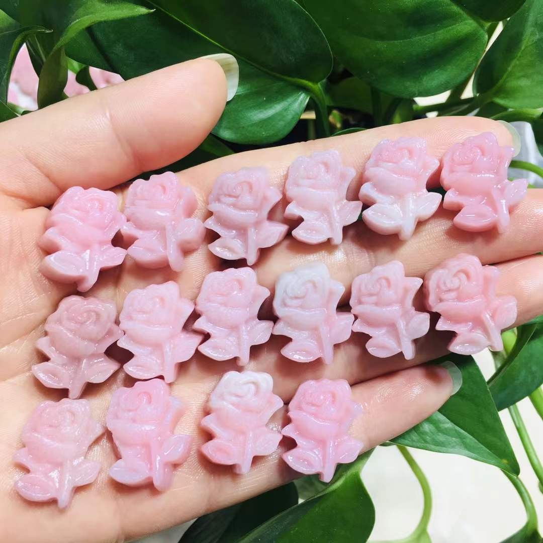 5pc Natural pink opal Quartz Carved Flower skull Crystal Reiki Decor Gift
