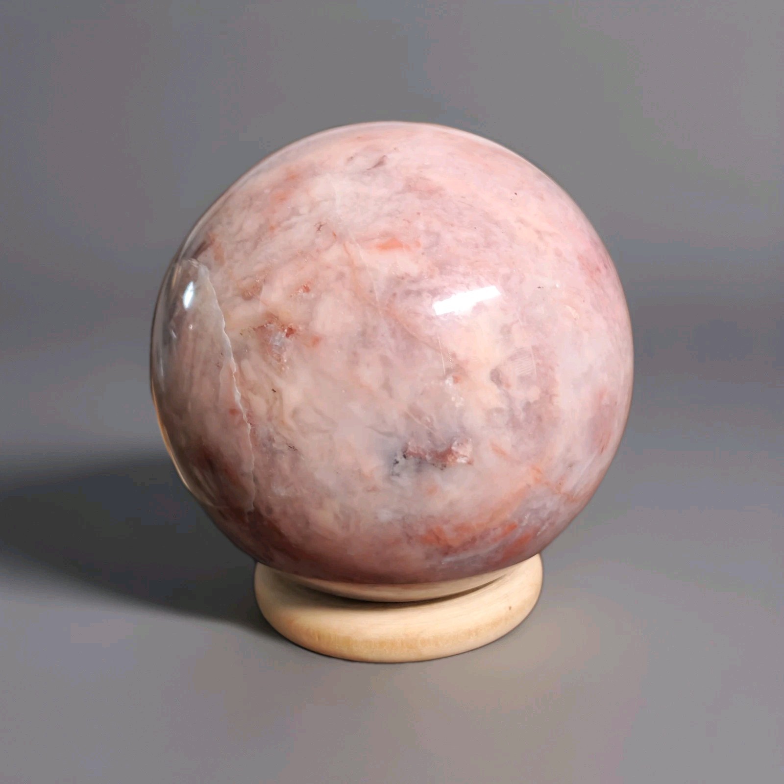 Natural Polished Pink Banded Plume Agate Sphere 2.4″ – 330g – USA