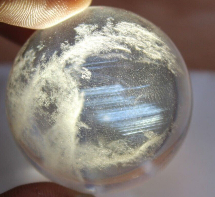 Marvelous Natural Clear Blue Angel Feathers Crystal Quartz Sphere Ball 38mm 85g