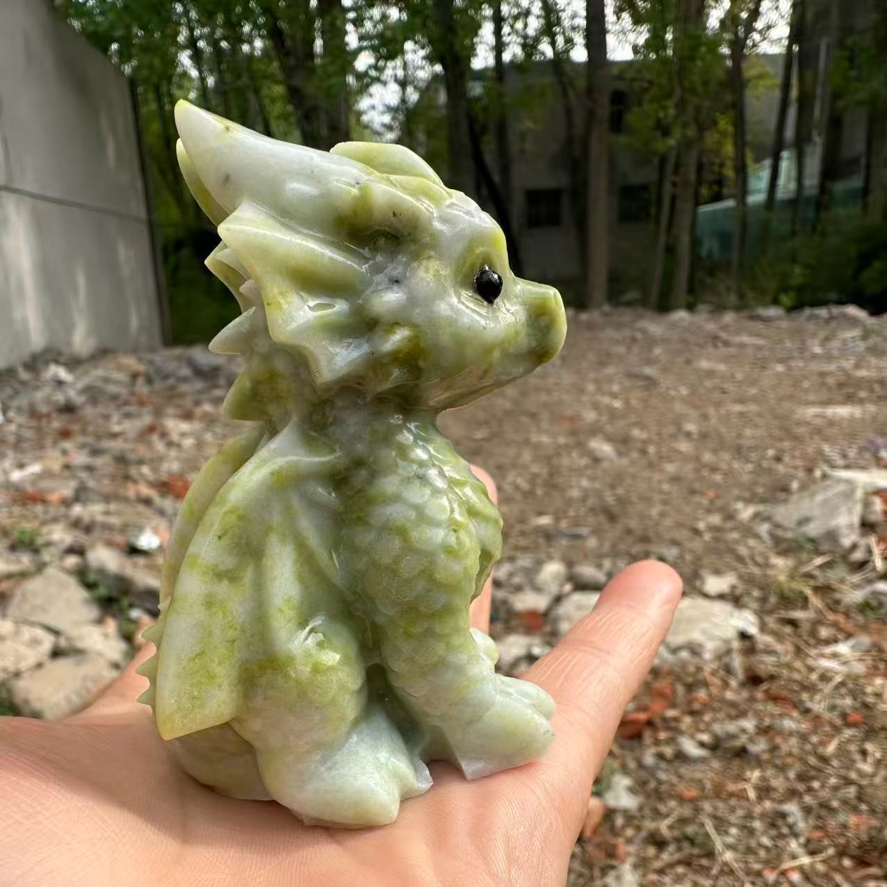 1pc Natural Lantian jade Quartz Carved Little Dragon Crystal Reiki Healing Decor