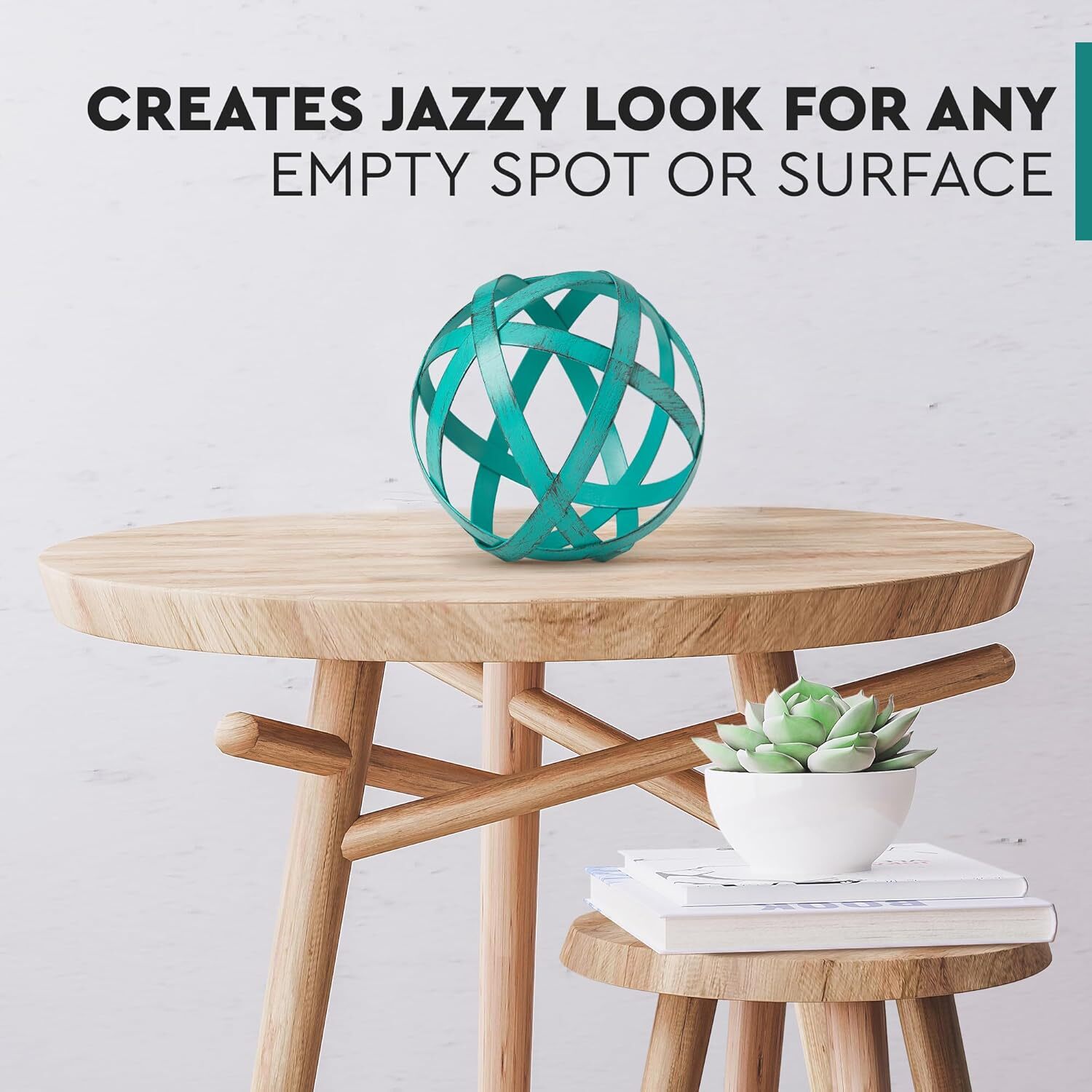Everydecor Metal Decorative Sphere for Home Decor – Hand Distressed Teal