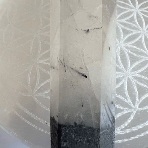 Black Rutilated Quartz Healing Wand with Display Stand | Modern Crystal Decor