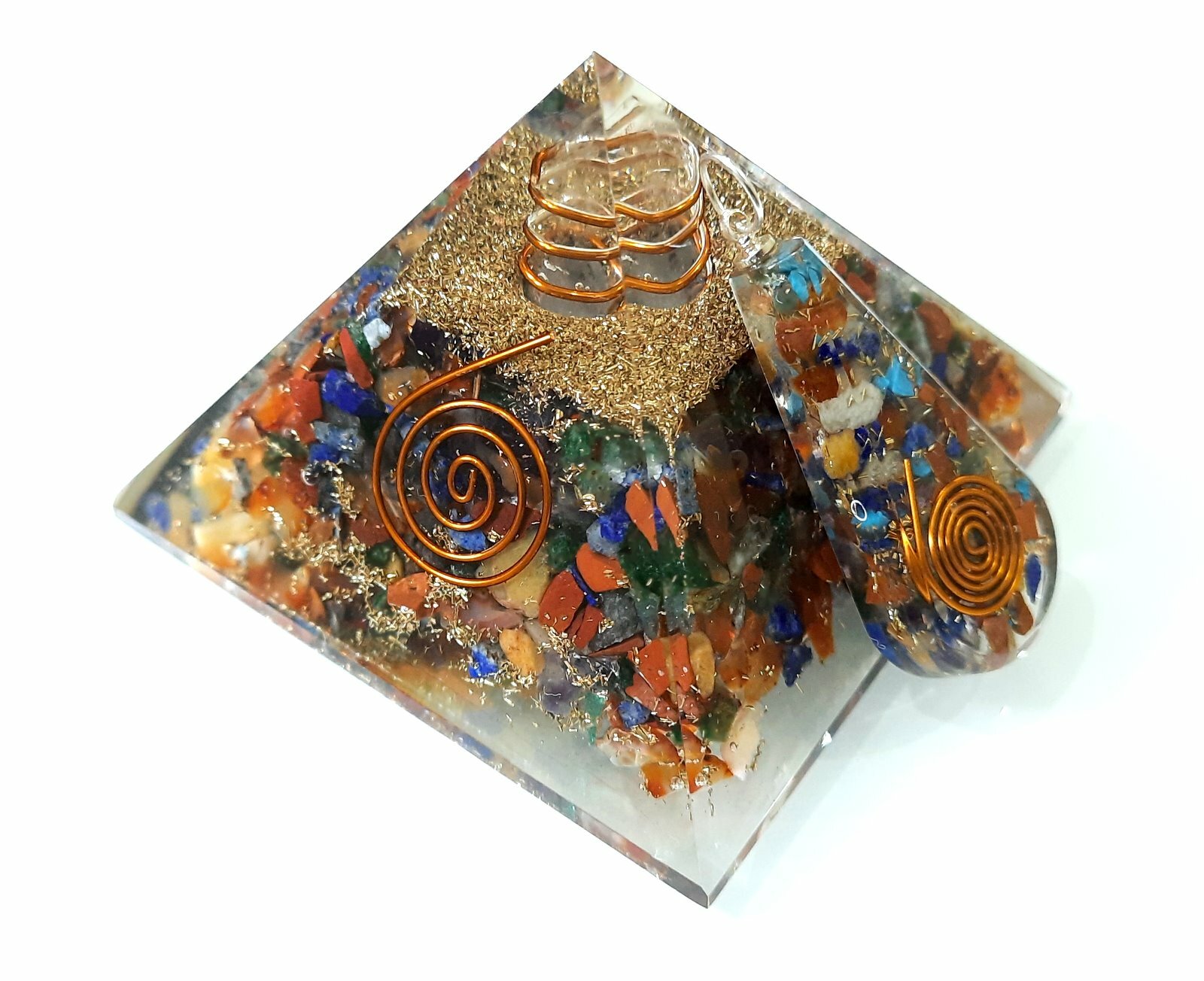 7 Chakra Combo of Healing Crystal Orgone Pyramid & Orgone Pendant Reiki Chakra