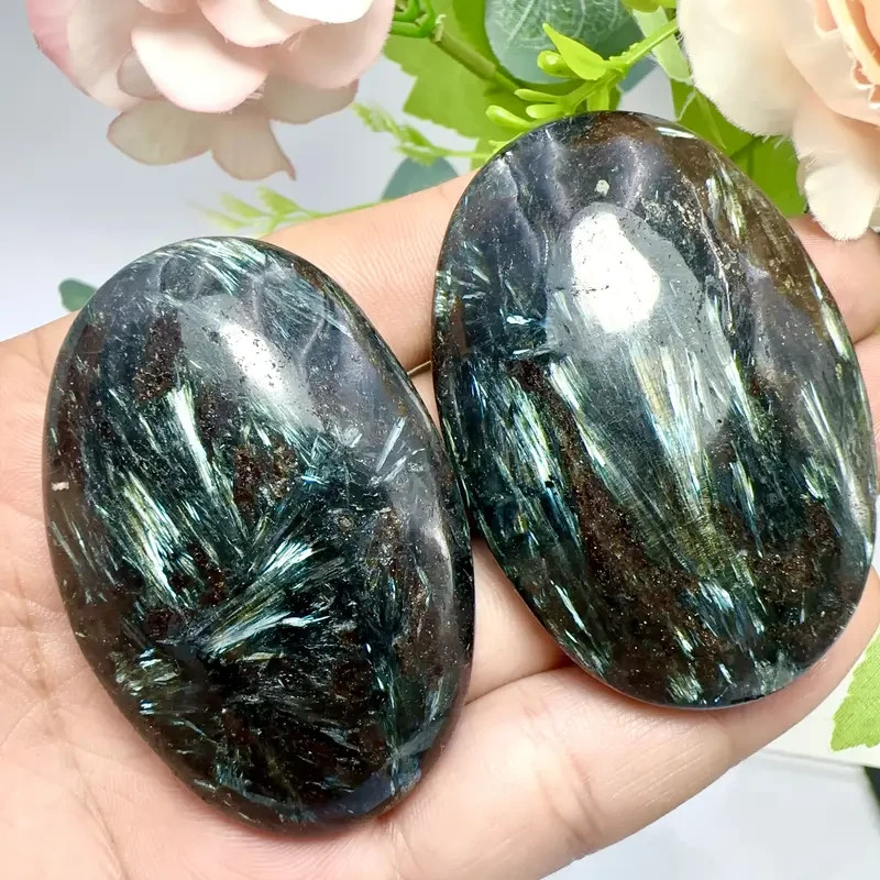 Natural Arfvedsonite Palm Stone Astrophyllite Healing Crystal Tumbled Stone Gift