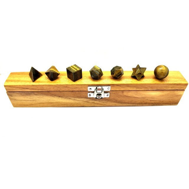 Tiger Eye Crystal Geometry 7 Pcs Platonic Solid Sacred Set Gift For Her, Him