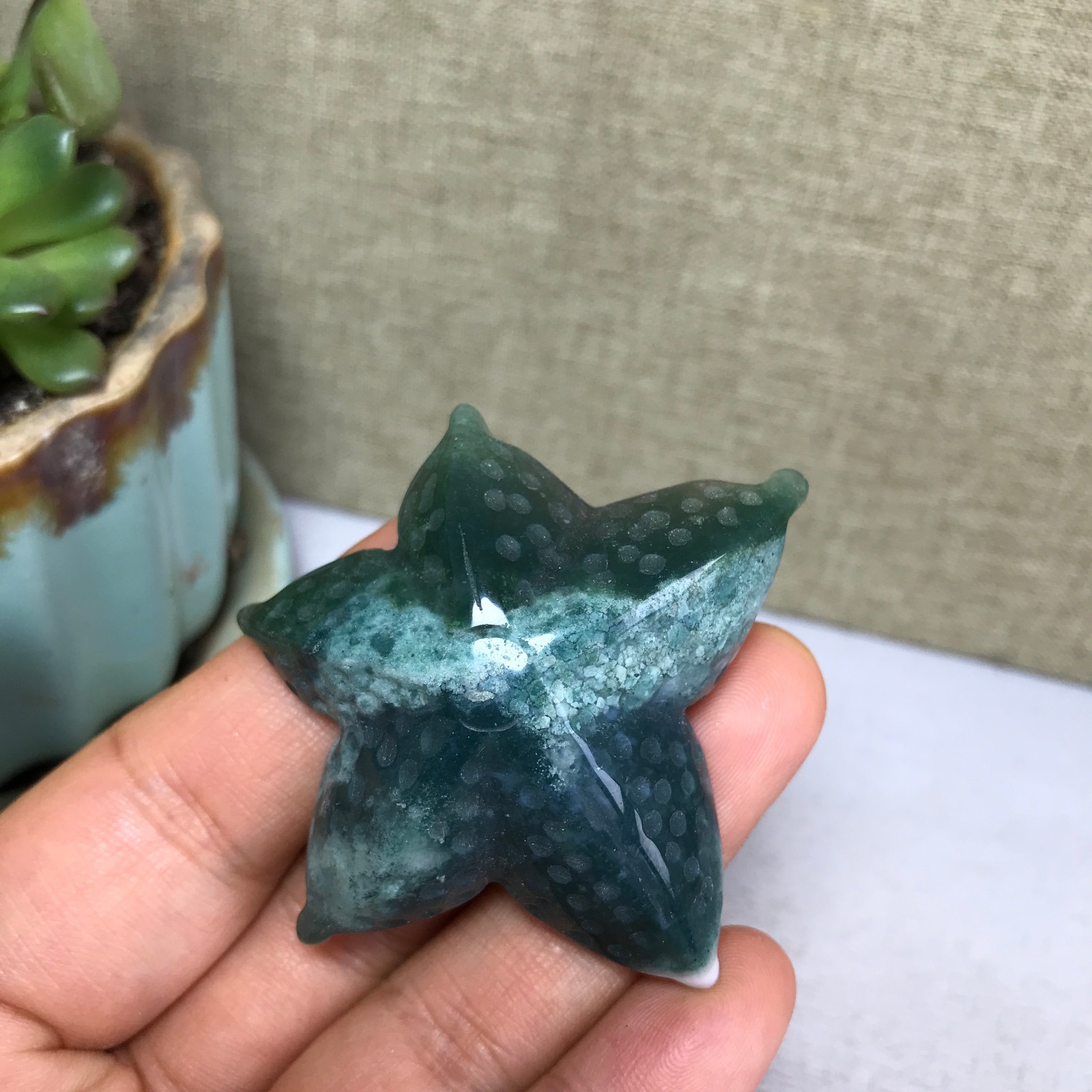 48mm Natural Ocean Jasper Hand carved starfish Crystal specimens 35g A5205