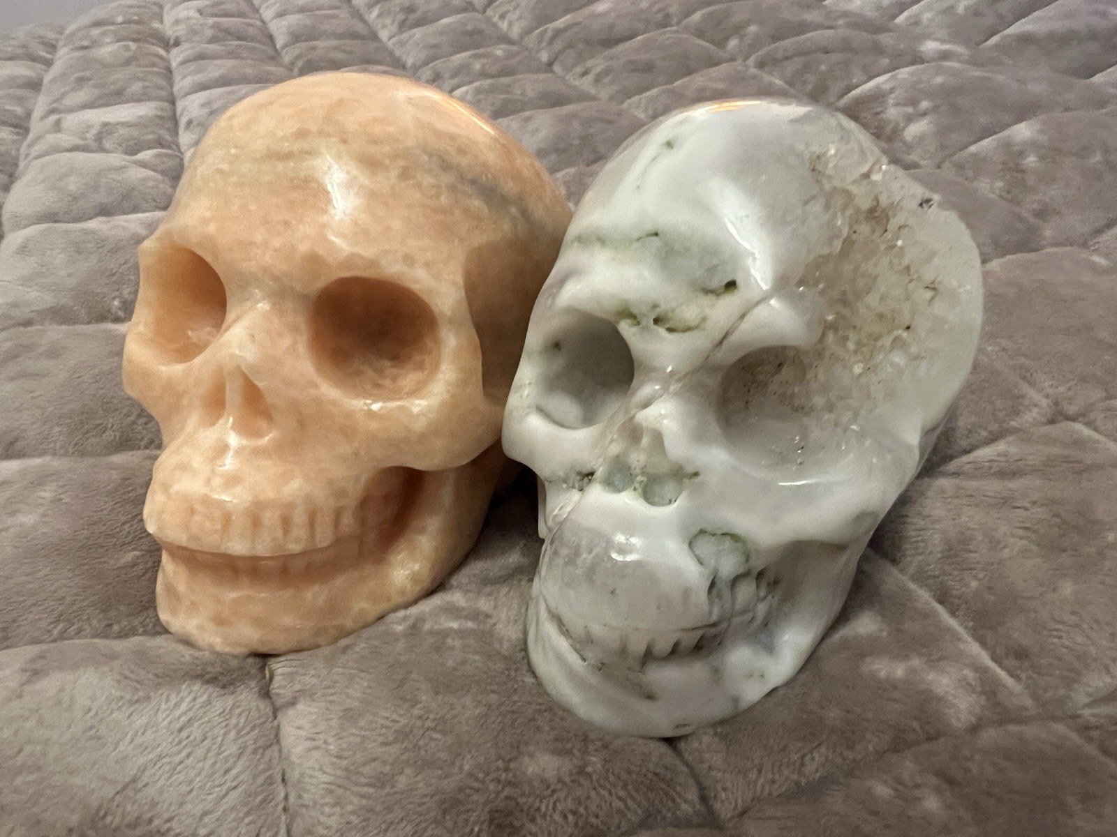 2 Skullis Skulls Orange Adventurine Crystal & Tree Agate 3.5 Inches