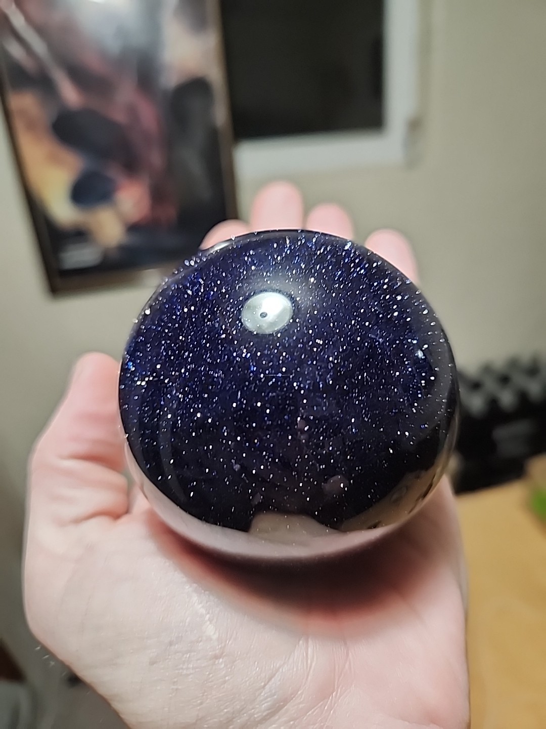 Blue-Purple Goldstone Sphere And Stand 2 1/2″ Diameter