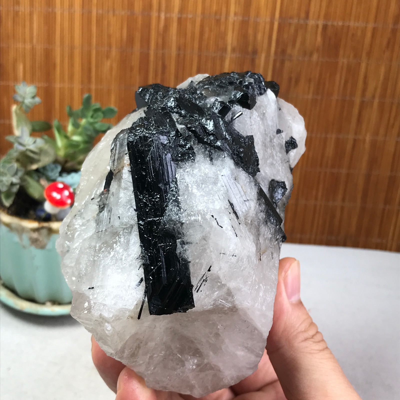 1.22kg Natural Beautiful Black tourmaline Quartz specimen Crystal Healing A6278
