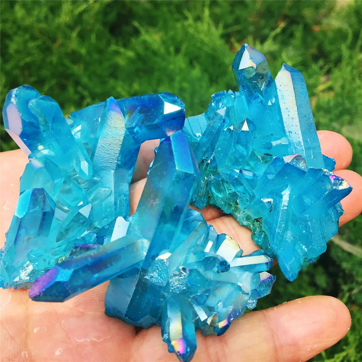 80-100g Aqua Aura Blue Cluster Titanium Geode Quartz Crystal Mineral Specimens