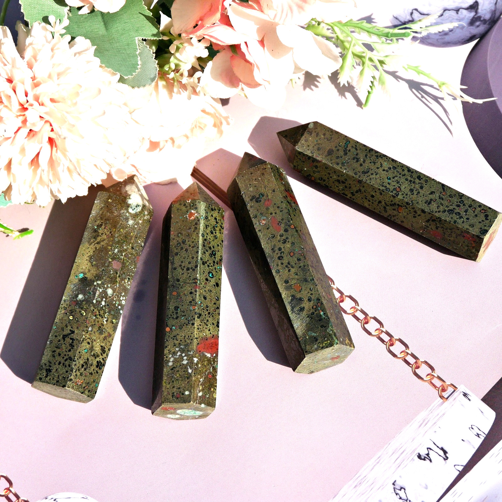 3″Copper Flower Jasper Crystal Point Natural Healing Wand Unique Floral Stone 1P