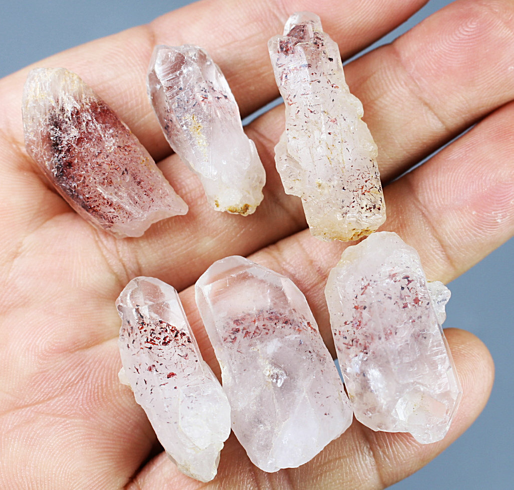 6pcs Natural Red Strawberry Pyramid Quartz Crystal Stone Point Mineral Specimen