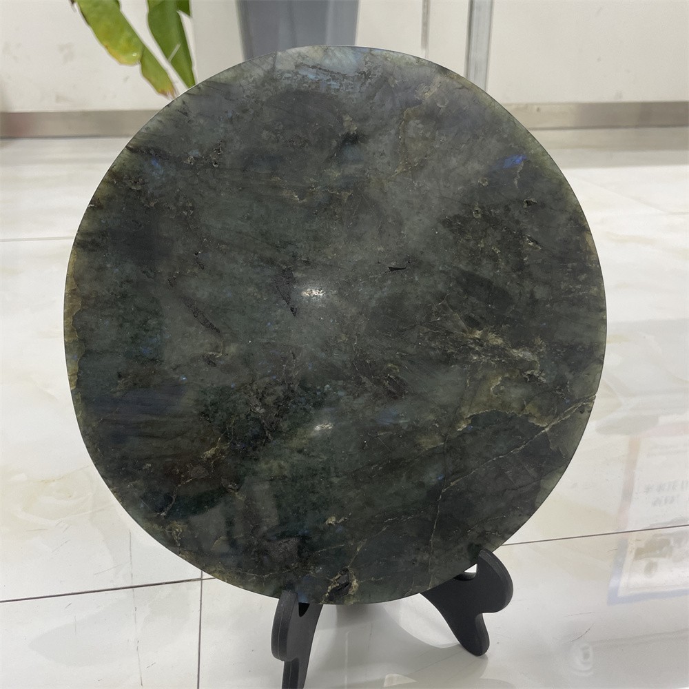 8.4LB Natural Labradorite Circle Slice Reiki Mineral Adorn Healing+stand