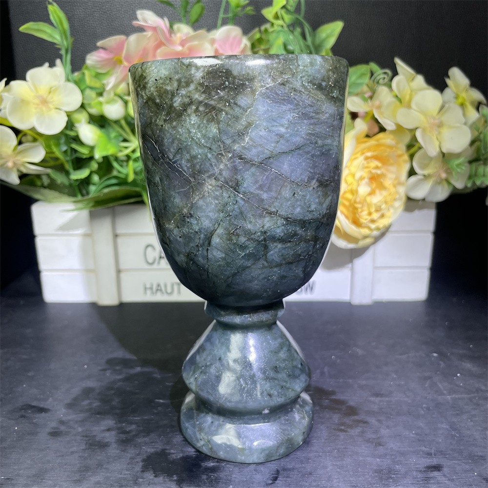 1.8LB 5.9″ Natural A+++Blue Flash Cup Carved Crystal Quartz Reiki Decor Reiki