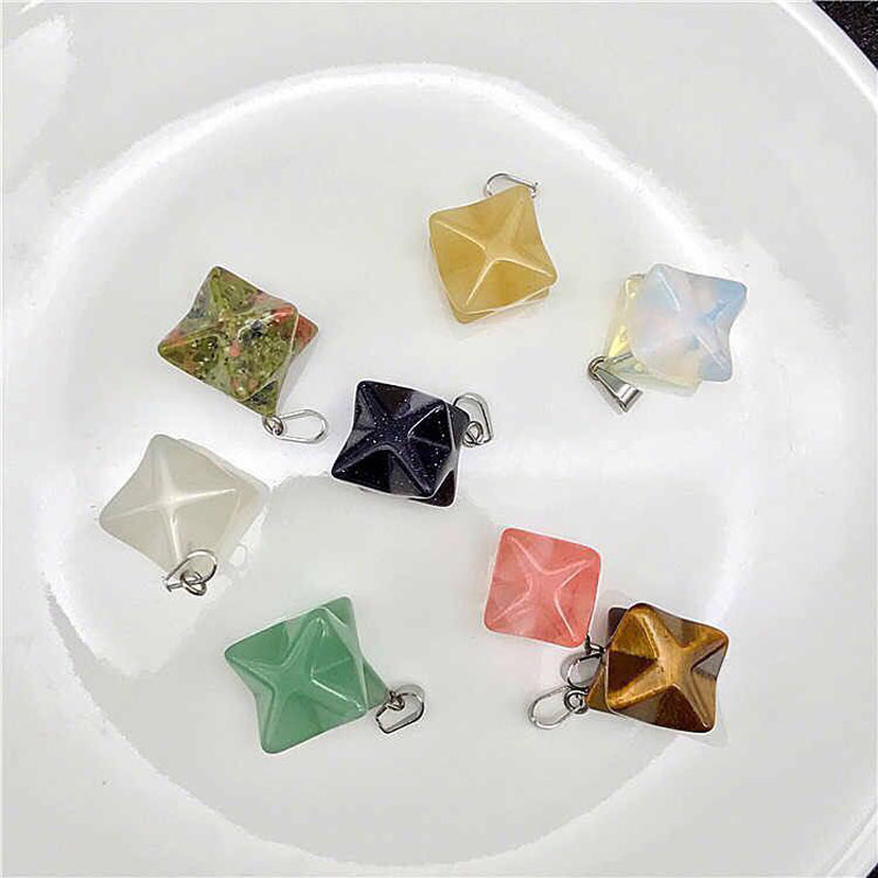 Natural Crystal Quartz Merkaba Star Sacred Geometry Star Chakra Healing Pendant