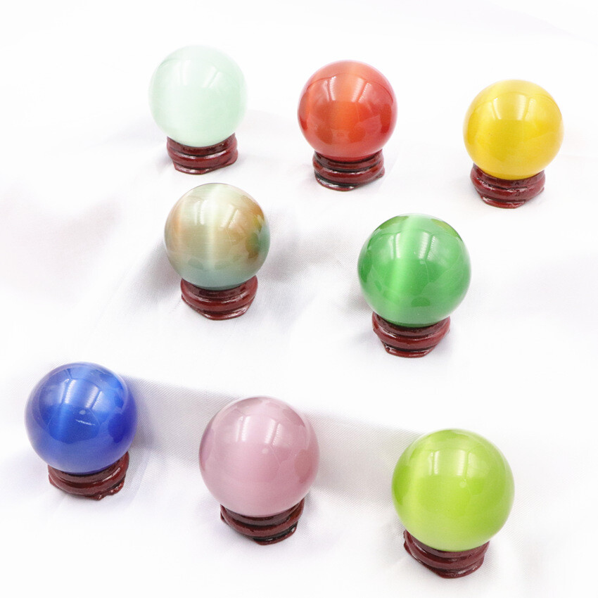 Beautiful Rare Natural Cat’s Eye Stone Balls Quartz Crystal Reiki Healing Sphere