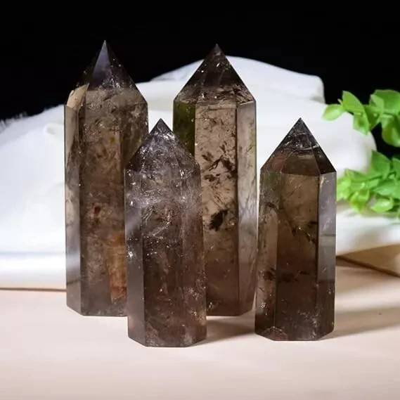 Natural Smoky Quartz Crystal Tower Point Healing Gemstone Obelisk Home Decor 1pc