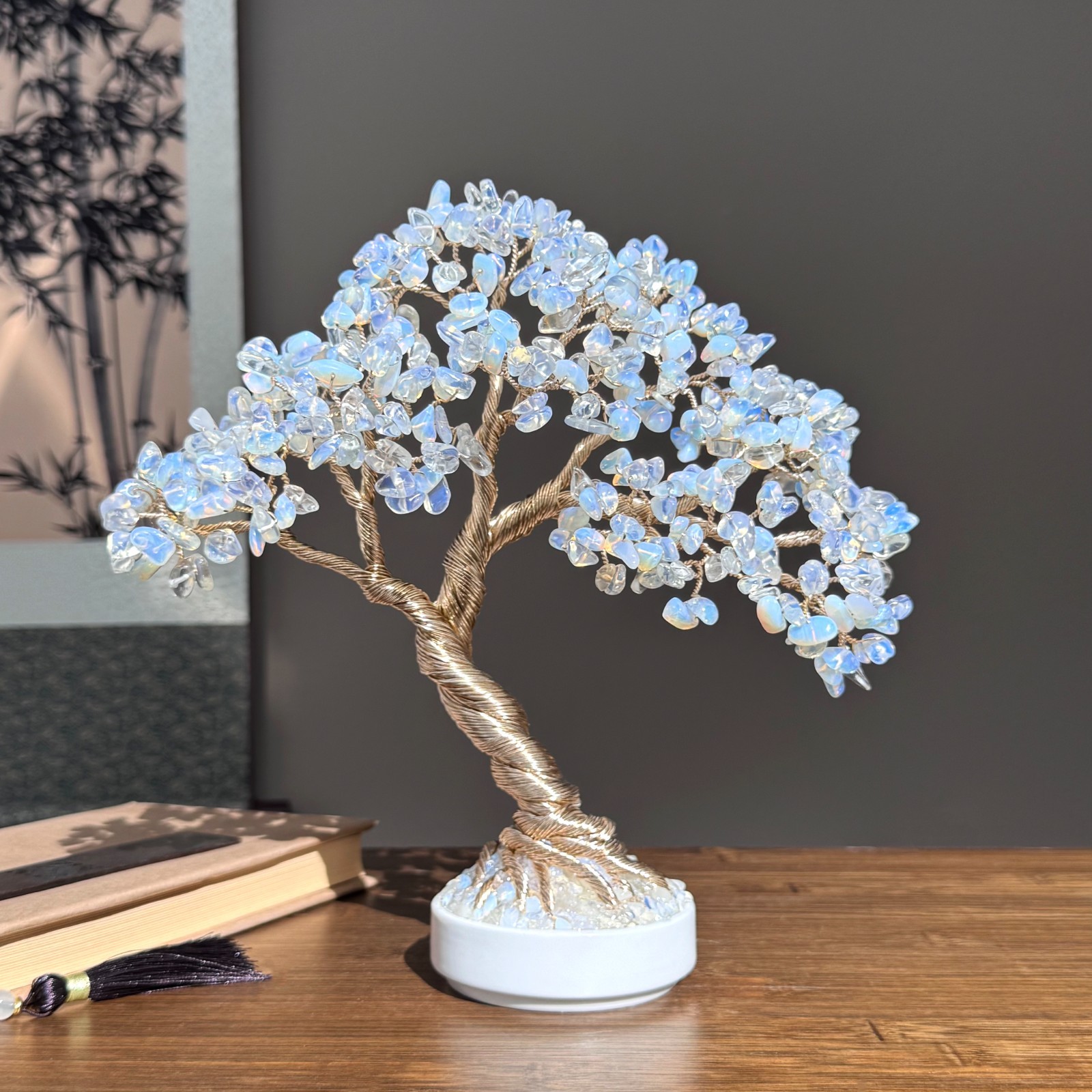 Opal Crystal Bonsai Tree, Gemstone tree of Life