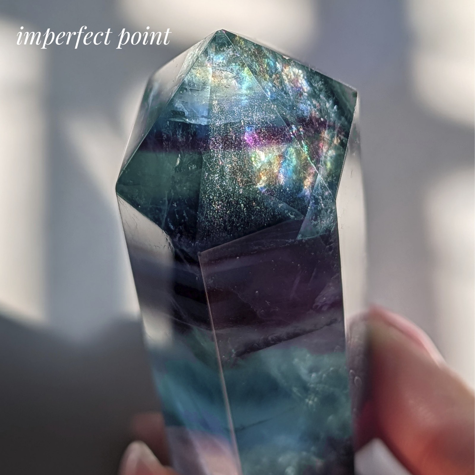 4″ rainbow fluorite tower, teal purple green blue fluorite crystal generator