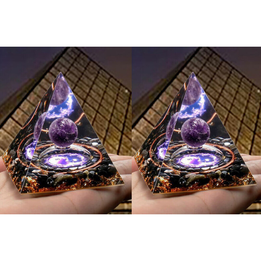 2pc Amethyst Crystal Sphere Orgonite Pyramid Obsidian Chakra Energy Orgone Stone